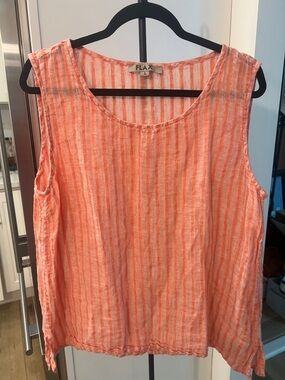Flax Coral and Cream Striped Linen Tank sz Large